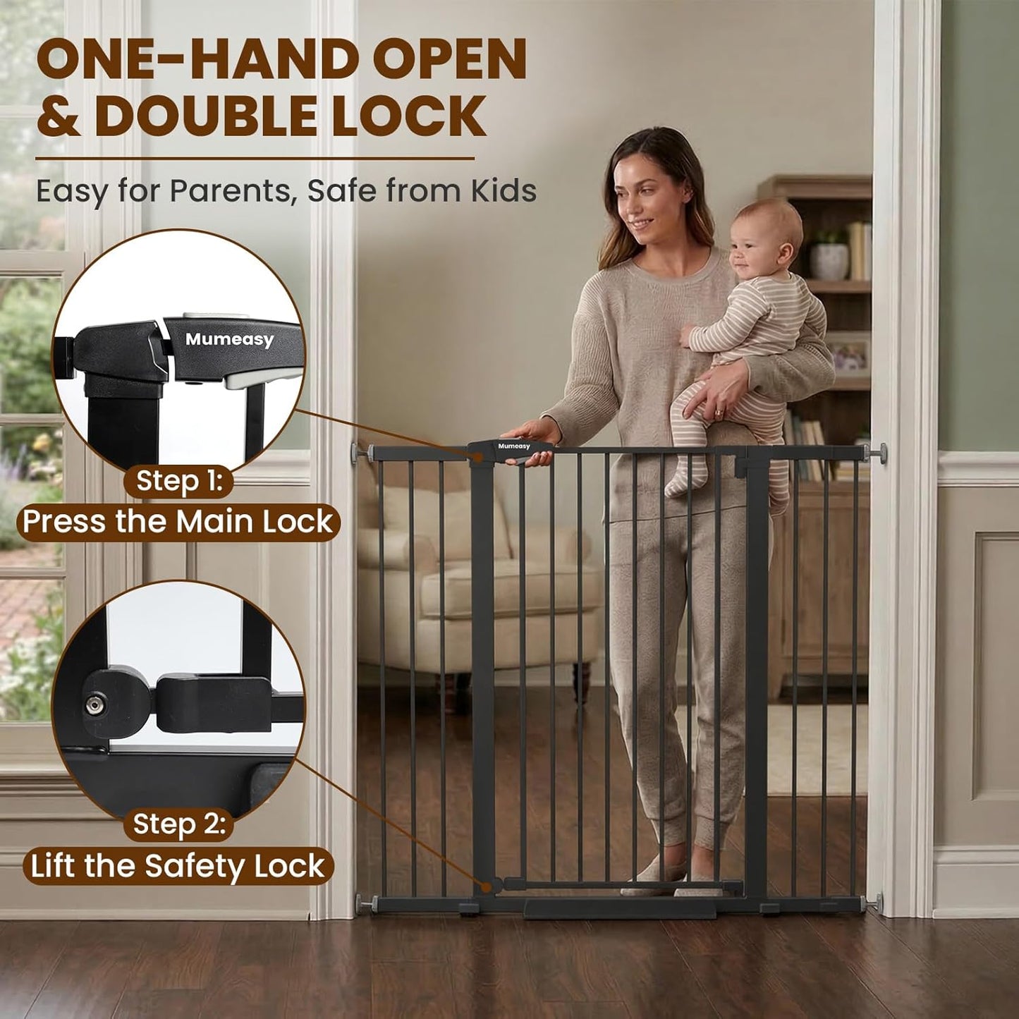 Mumeasy 36" High Extra Tall Dog Gate, 29.6"-40.5" Wide Pressure Mounted Tall Baby Gate for Dog, Auto Close Pet Gate with Door for Stairs,Doorways,House,Black