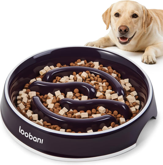 LOOBANI Slow Feeder Dog Bowls - 3.5 Cups Ceramic Slow Feeder Dog Bowls for Large Dogs, Slow Feeding Easy-Grip Handles, Perfect for Fast Eaters Goldens, Labradors & Huskies (L, Purple)