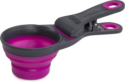 Dexas Pets Collapsible KlipScoop Collapsible Dry Dog Food Scoop and Dog Food Bag Clip, 1 Cup Capacity, Pro Blue