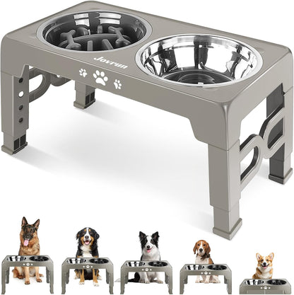 Jovrun Elevated Dog Bowls for Small Dogs and Cats, Non-Slip Cat Bowls with 2 Thick 5.5" Stainless Steel Dishes, Dog Feeder 2 Heights Adjustable to 2.6"-5.3"