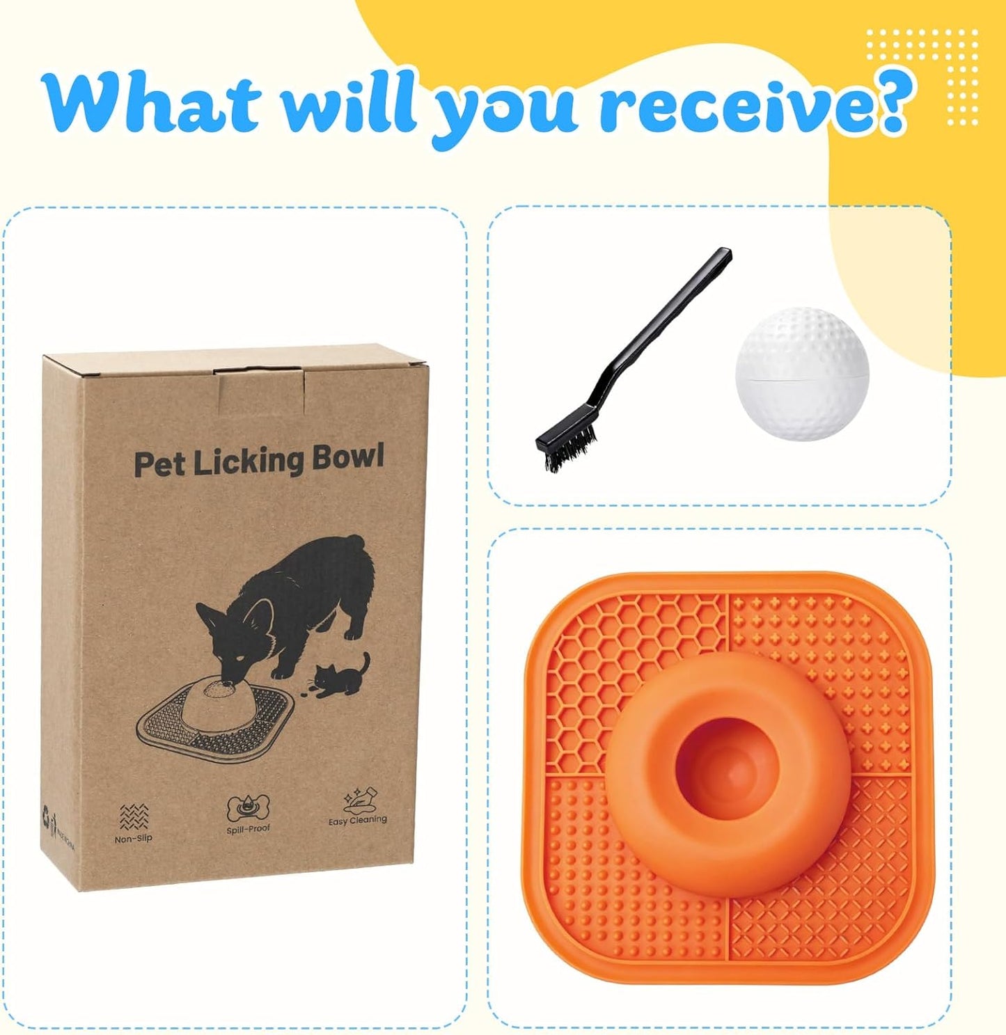 Slow Feeder Dog Bowls & Lick Mat for Liquid and Thick Treat, Anti-Slip Dog Lick Bowl with Interactive Rolling Ball, 5/6 Cup Pup Licking Toy for Large Medium Small Dogs and Cats Blue