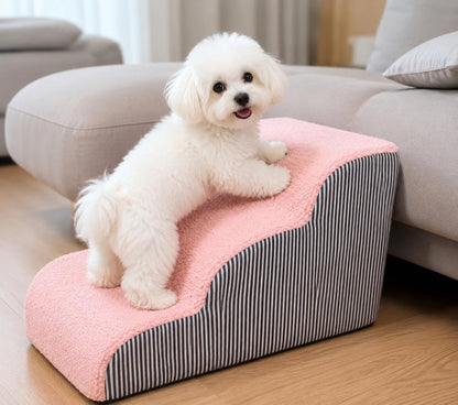 Dog Stairs & Steps, 3-Step Pet Stairs for Small Medium Dogs and Cats, Non-Slip Balanced Pet Ramp Indoor, Durable Non-Slip Fabric Cover and Foam (Pink)