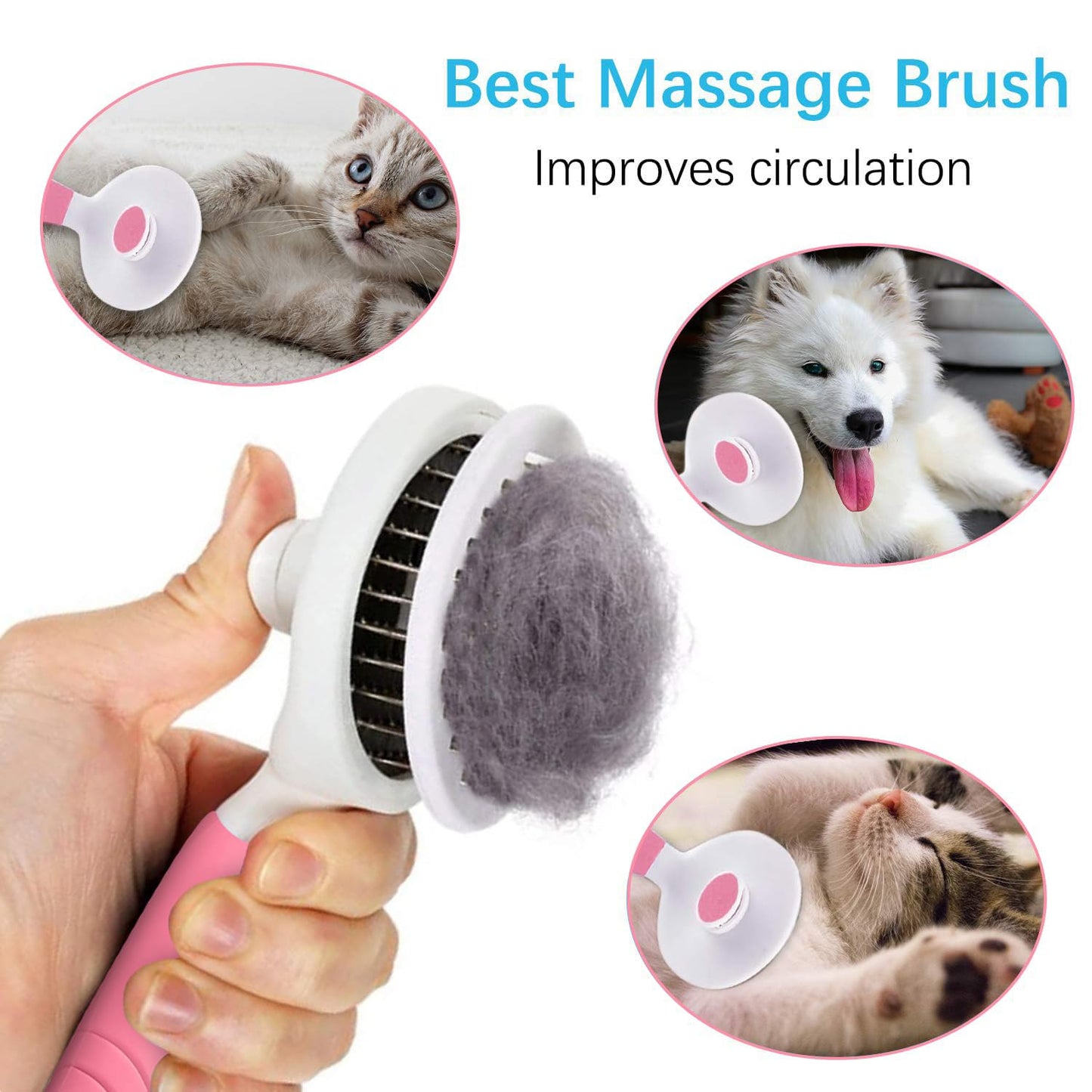 Self Cleaning Slicker Brush - Cat Brush Skin-Friendly Deshedding Grooming Massaging Tool for Long & Short Haired Pets, Cat Hair Brushes Easy Removes Undercoat for Dogs Cats Rabbits - UPGRADED, Blue