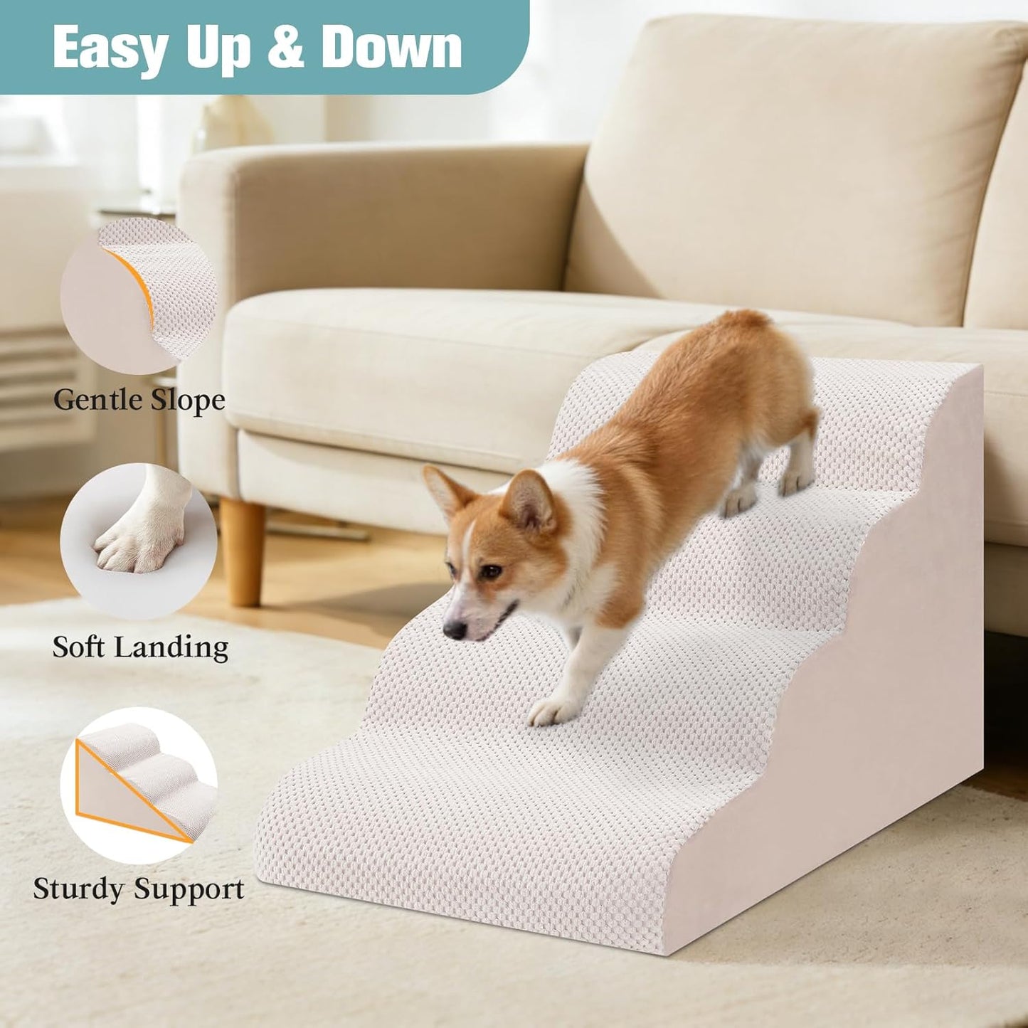 Dog Stairs for Small Dogs, 2-Step Dog Steps for Couch Sofa and Chairs, High-Density Foam Pet Steps Ramp with Removable Washable Cover for Older Injured Puppy Dogs and Cats, 11.81" H, Grey