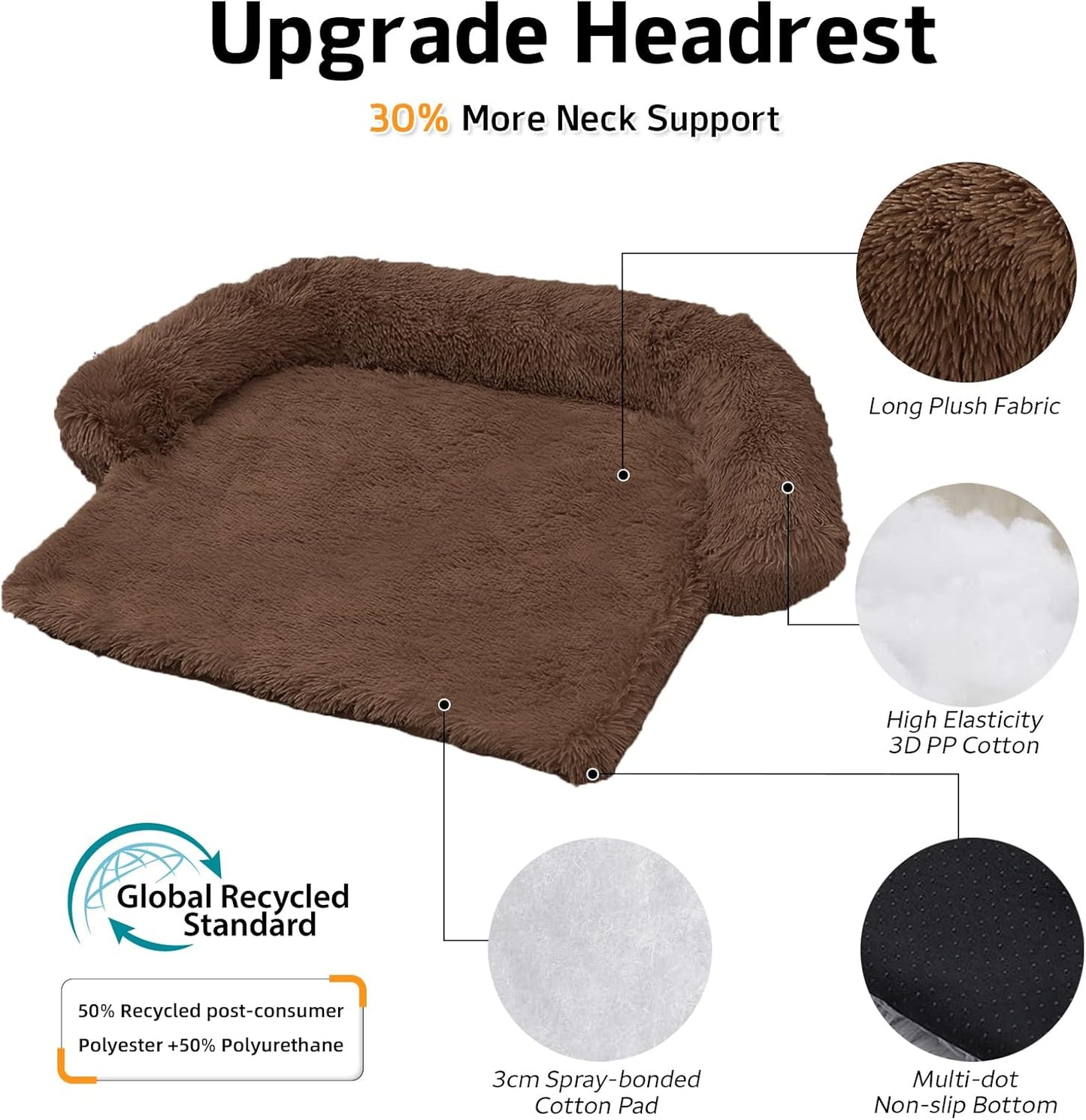 Calming Dog Bed Fluffy Plush Dog Mat for Furniture Protector with Removable Washable Cover for Large Medium Small Dogs and Cats (Large, Light Grey)