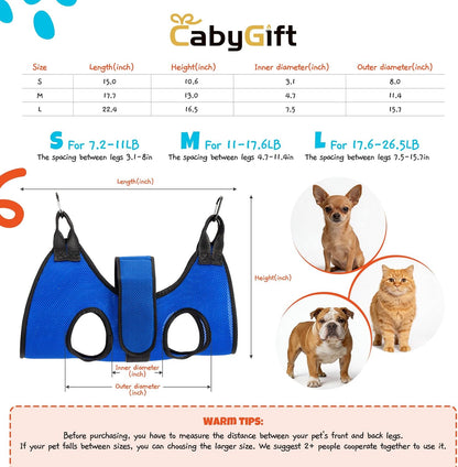 Dog Grooming Hammock Harness, Hanging Sling Restraint for Nail Clipping Small to Medium Dogs & Cats, with Nail Clipper and Comb Pet Grooming Hammock Kit-Large
