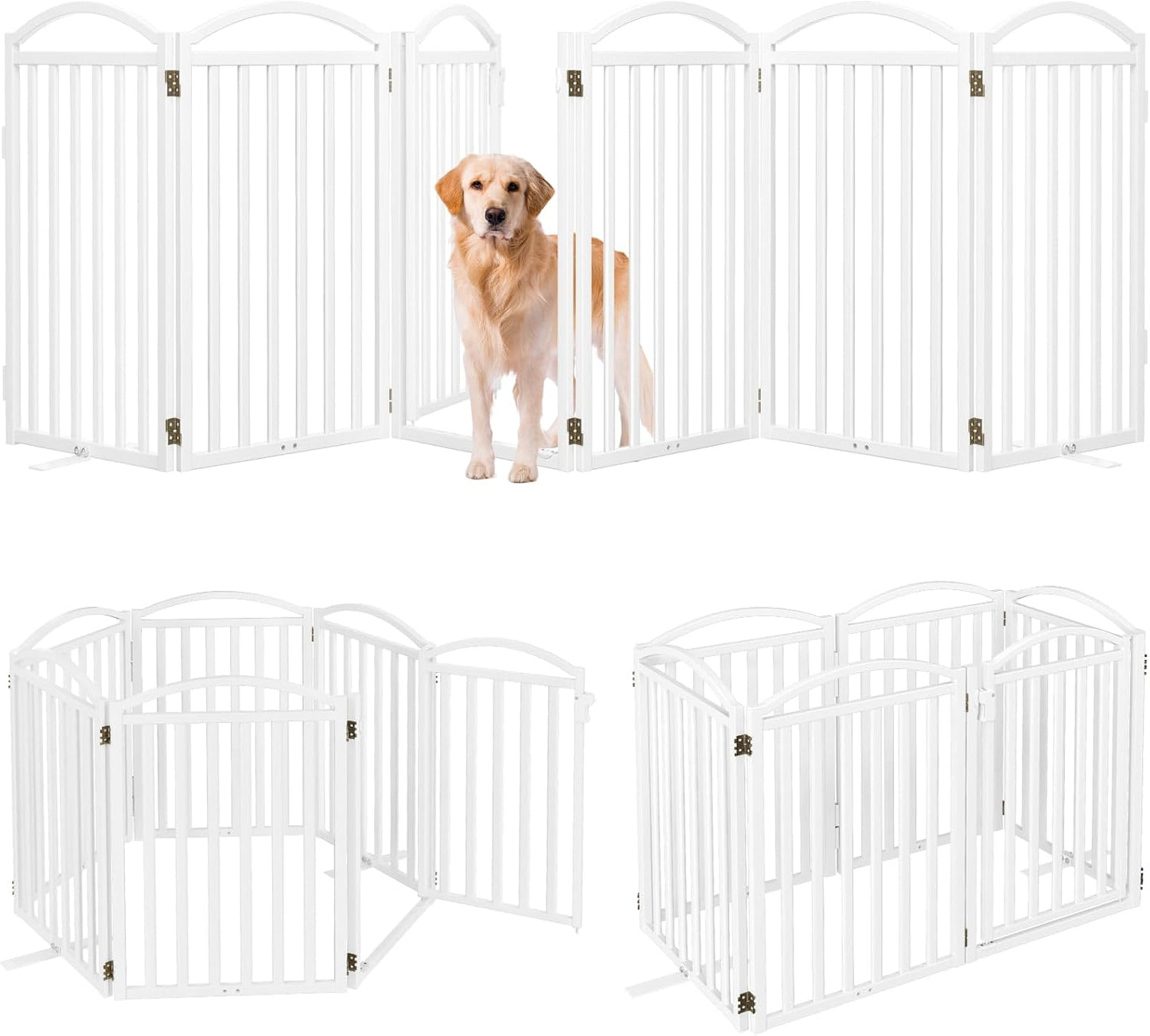 Malier Metal Freestanding Dog Gate, 32'' Height Outdoor Indoor Dog Fences, Extra Wide Foldable Puppy Gate for Stairs (Black, 【2 Panels】 40''W × 32''H)