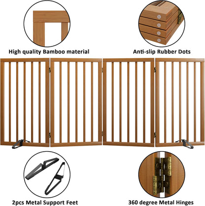 Dog Gate 32" Tall Foldable Dog Gate for Doorways Freestanding Pet Gate for Dogs Indoor (Walnut, 3 Panel)