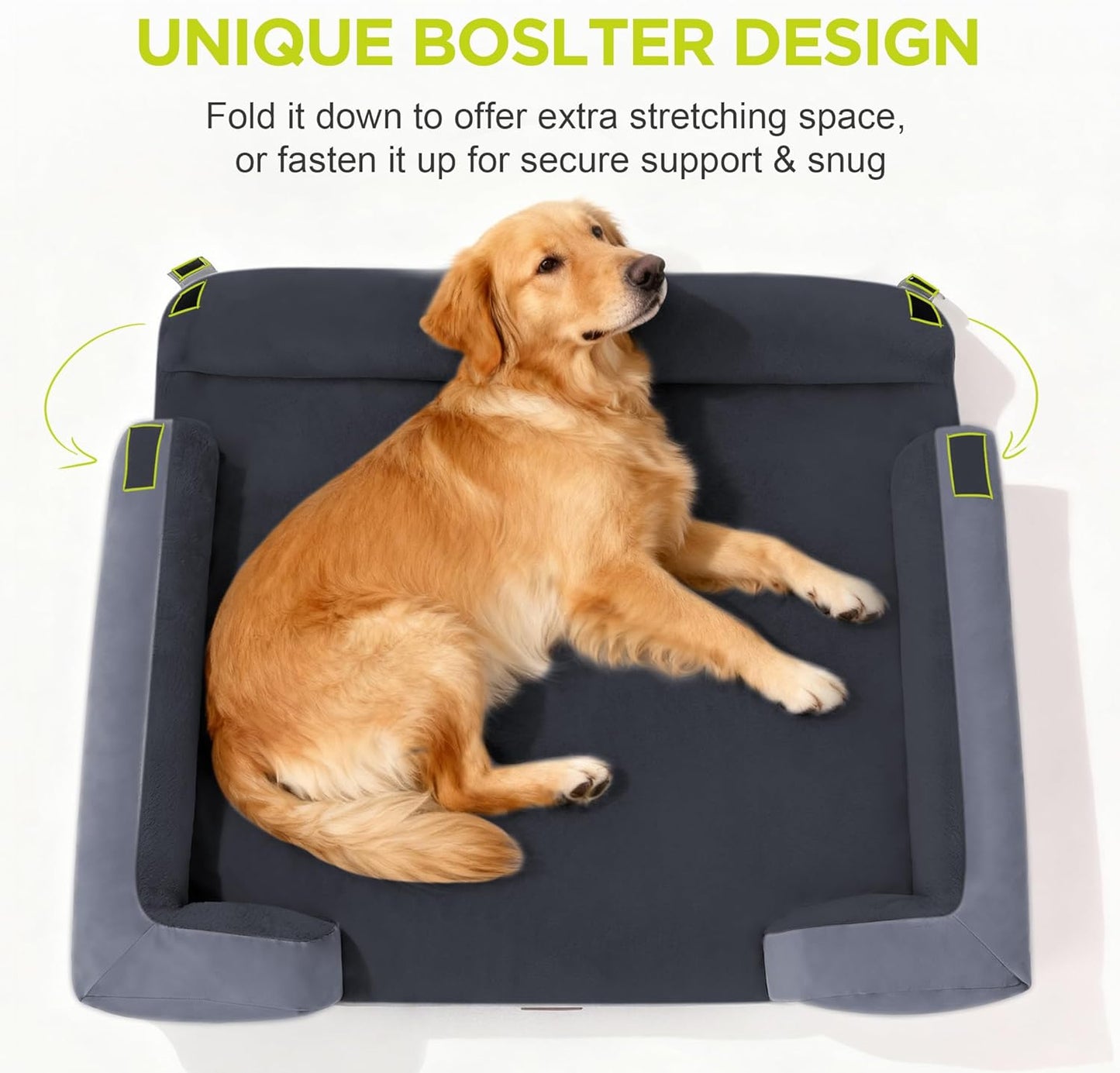 Extra Large Dog Bed, Orthopedic XL Washable Memory Foam Bed for Big Dogs Waterproof Pet Couch Sofa Bolster with Removable Cover, Non-Slip Bottom, Tennis Ball Toy, 42x30
