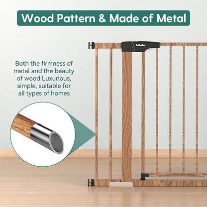 BABELIO Baby Metal Gate Extension with Wood Pattern, 5.5'' Extra Wide Pet Gate for Stairs & Doorways, Pressure Mounted Baby Gate Dog Gate, No Tools Required, 30'' Tall
