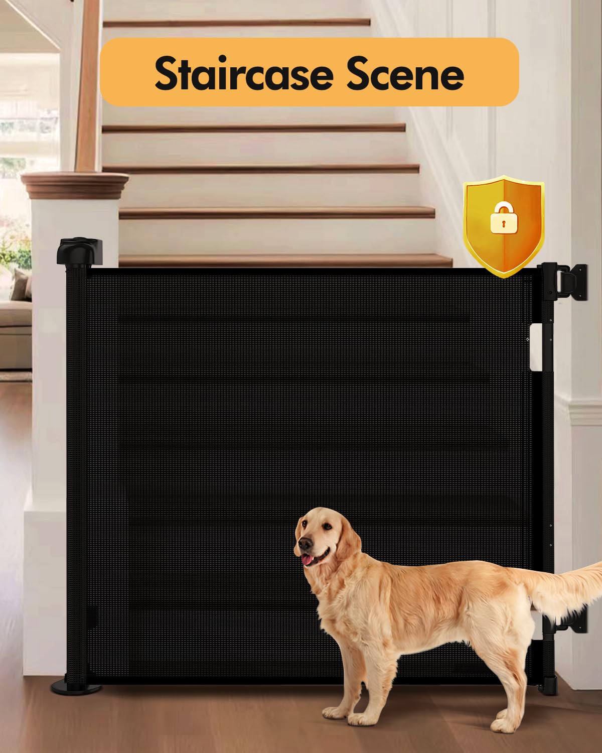 Retractable Baby Gate for Stairs & Doorways, 55" Wide x 33.6" Tall Easy Installation Mesh Dog Gate for Indoor & Outdoor Use,Pet and Dog Safety Gate for Hallways(Grey)