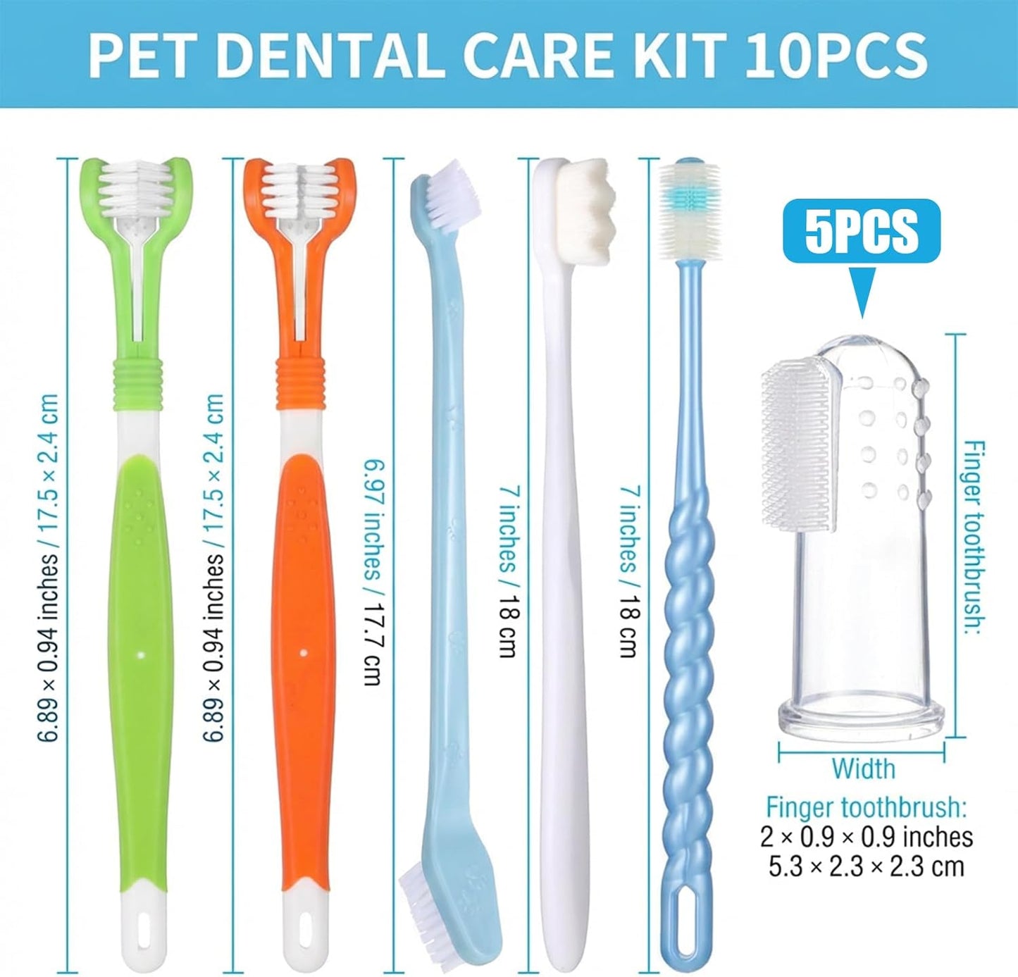 10 Pcs Dog Tooth Brushing Kit Soft Double Head Tooth Brush Triple Head Pet Toothbrushes Finger Silicone Toothbrush Multi-Angle Dental Cleaning Brushes for Dog Kitten Cat Pet Dental Cleaning