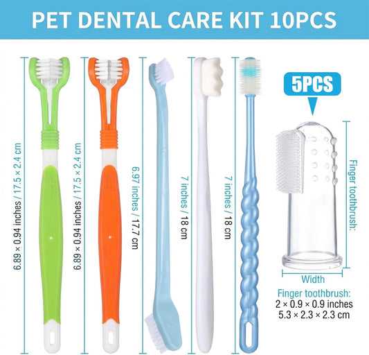 10 Pcs Dog Tooth Brushing Kit Soft Double Head Tooth Brush Triple Head Pet Toothbrushes Finger Silicone Toothbrush Multi-Angle Dental Cleaning Brushes for Dog Kitten Cat Pet Dental Cleaning