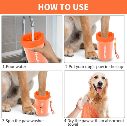 Professional 7 in 1 Dog Paw Cleaner for Dogs & Cats - Includes 1 Portable Paw Washer, 1 Bath Brush, 2 Dog Toothbrushes and 3 Absorbent Towels Note: Fits Paws up to 2 Inches Wide (Small, Blue)