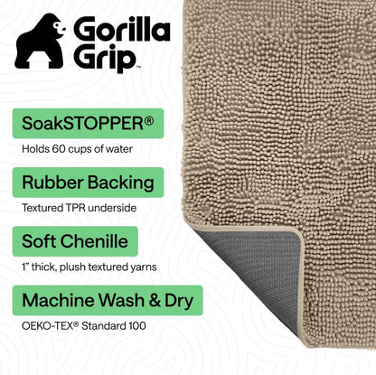 GORILLA GRIP SoakSTOPPER Dog Door Mat, 30x20 Machine Washable Rug Absorbent Doormat Captures Moisture Mud Dirt, Quick Dry Soft Chenille Entryway Rugs Indoor Entrance Mats for Dog Paws, Paw Grey