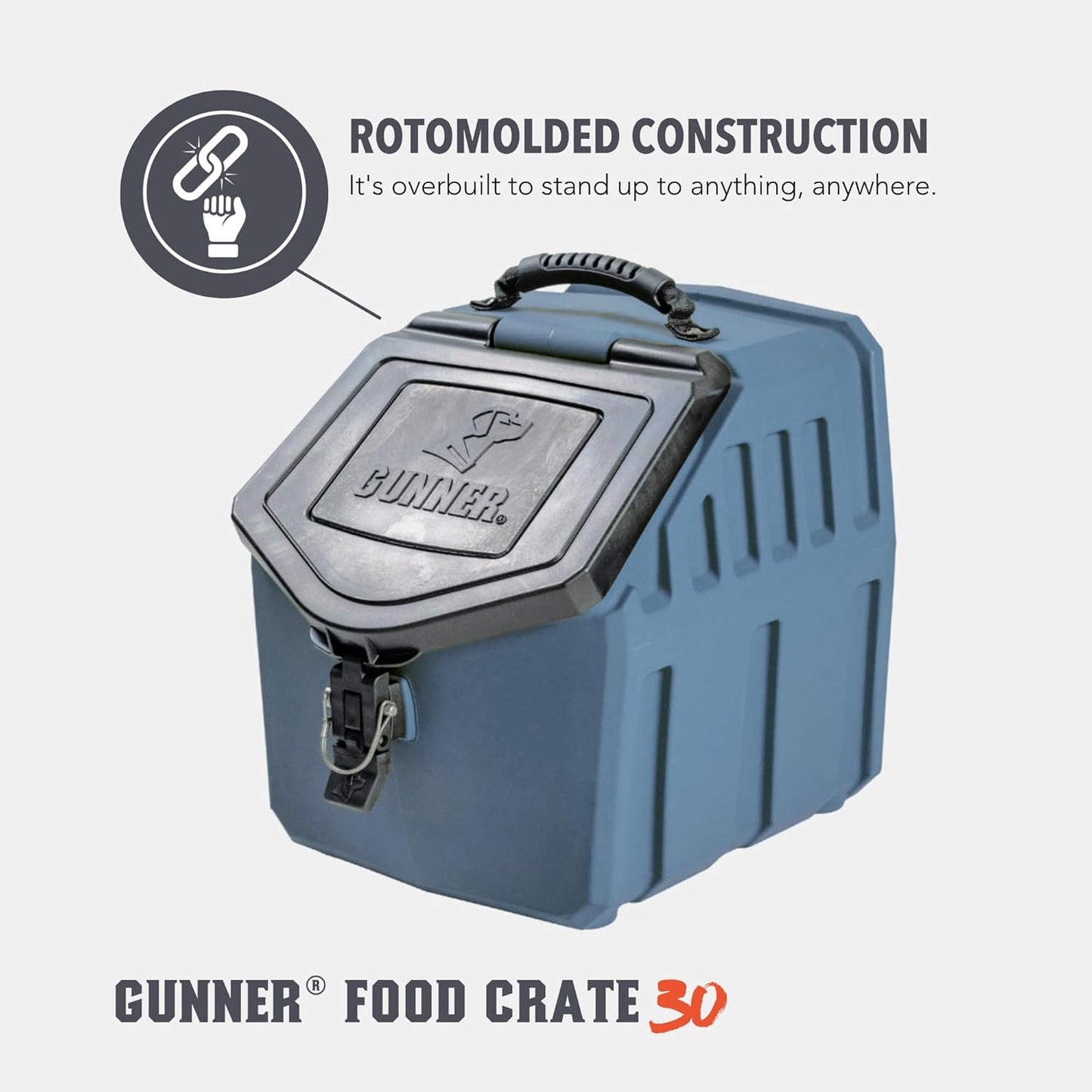 GUNNER 50 lbs Dog Food Storage Container - Waterproof & Airtight Pet Food Bin - Multi-Purpose Container for Dry Food, Corn, Chicken Feed, Treats, Bird Seed, & More - Gunmetal