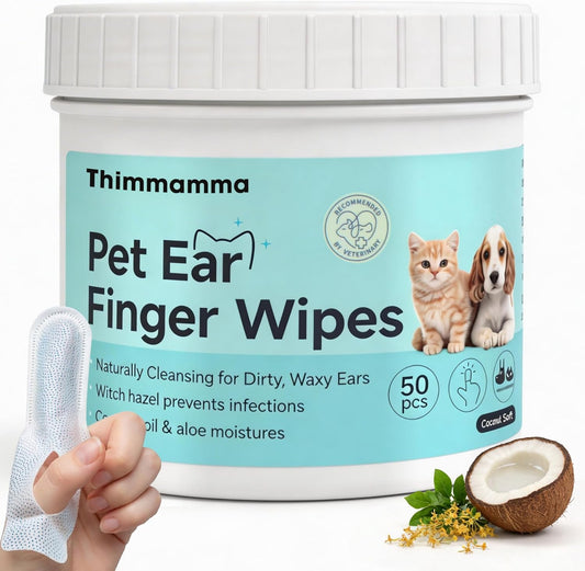 Dog Teeth Cleaning Wipes, Pet Dental Cleaning Finger Wipes Tooth Brushing Kit for Dogs Cats Remove Plaque Tartar Bad Breath Ear Wax, 50 Pcs Dog Healthy Mouth Tooth Wipes for Pets Daily Care, Coconut