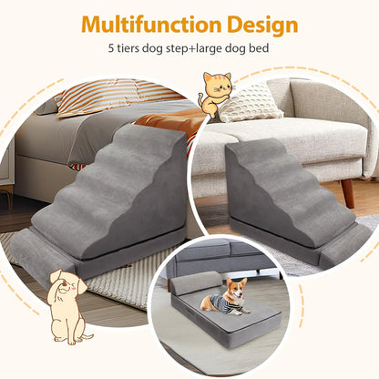 A.FATI Dog Stairs 30 Inches High for 30-36 Inch High Bed, 6-Tier 3-in-1 Foam Pet Steps with Non-Slip Bottom, Detachable Washable Cover, Dog Ramp for Small Old Short-Legged Dogs Up to 50 Lbs