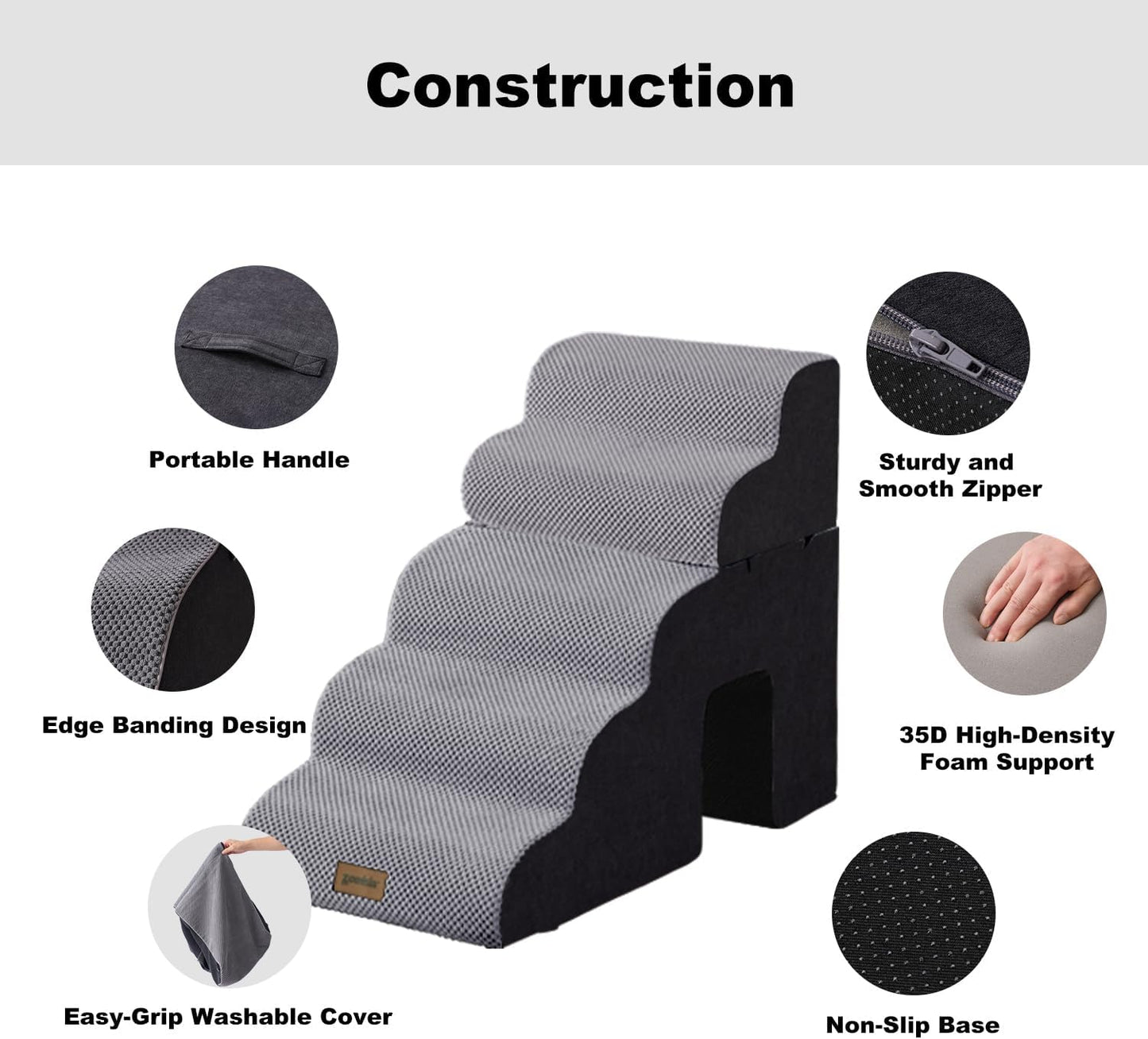 ZOMISIA Dog Ramp for Large Dogs - 24"H 5-Step Pet Stairs for High Beds with Tunnel, 2-in-1 Design with Zippers, Suitable for Indoor Cat Ladders with Non-Slip Bottom, Beige