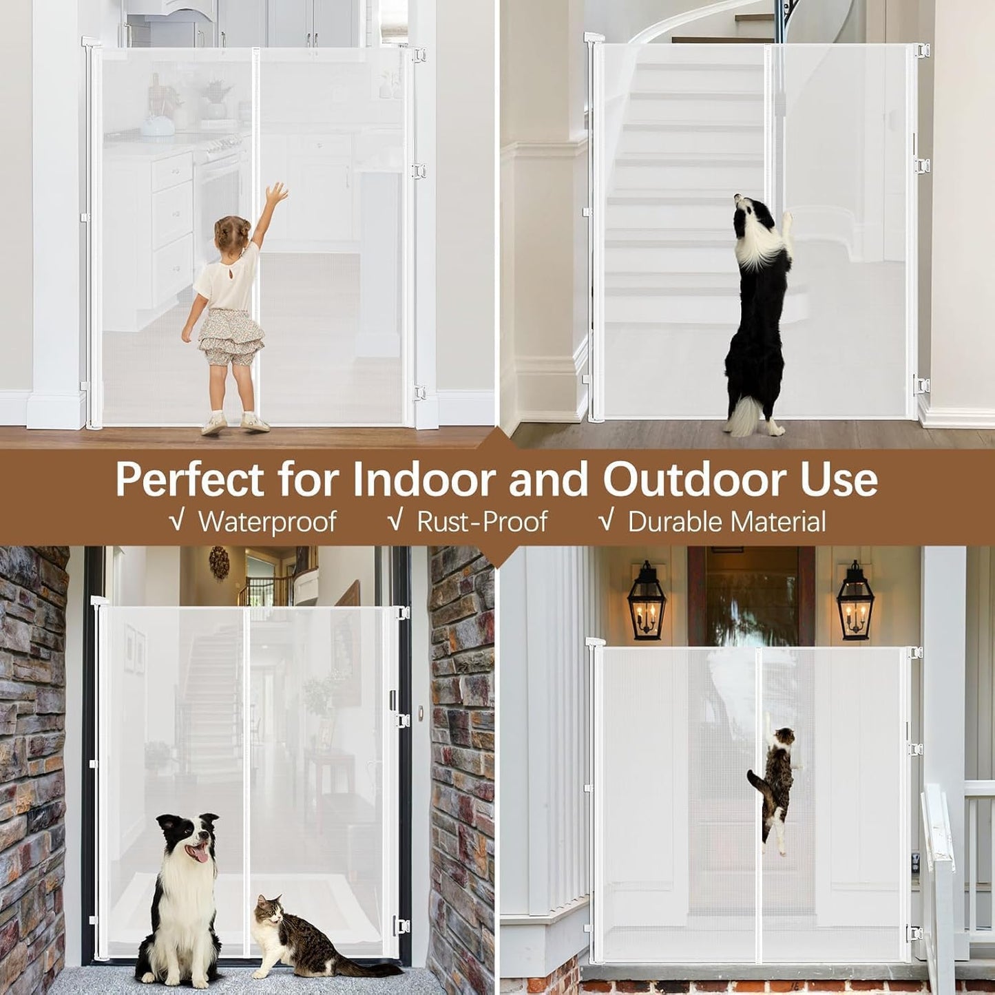 Reinforced 60 Inch Extra Tall Cat Gate Retractable Dog Gate - No Jumping Over/Crawling Under, 55" Wide Retractable Baby Gates for Cats with Reinforced Rods, 5ft Tall Dog Gate Indoor Cat Barrier/Black