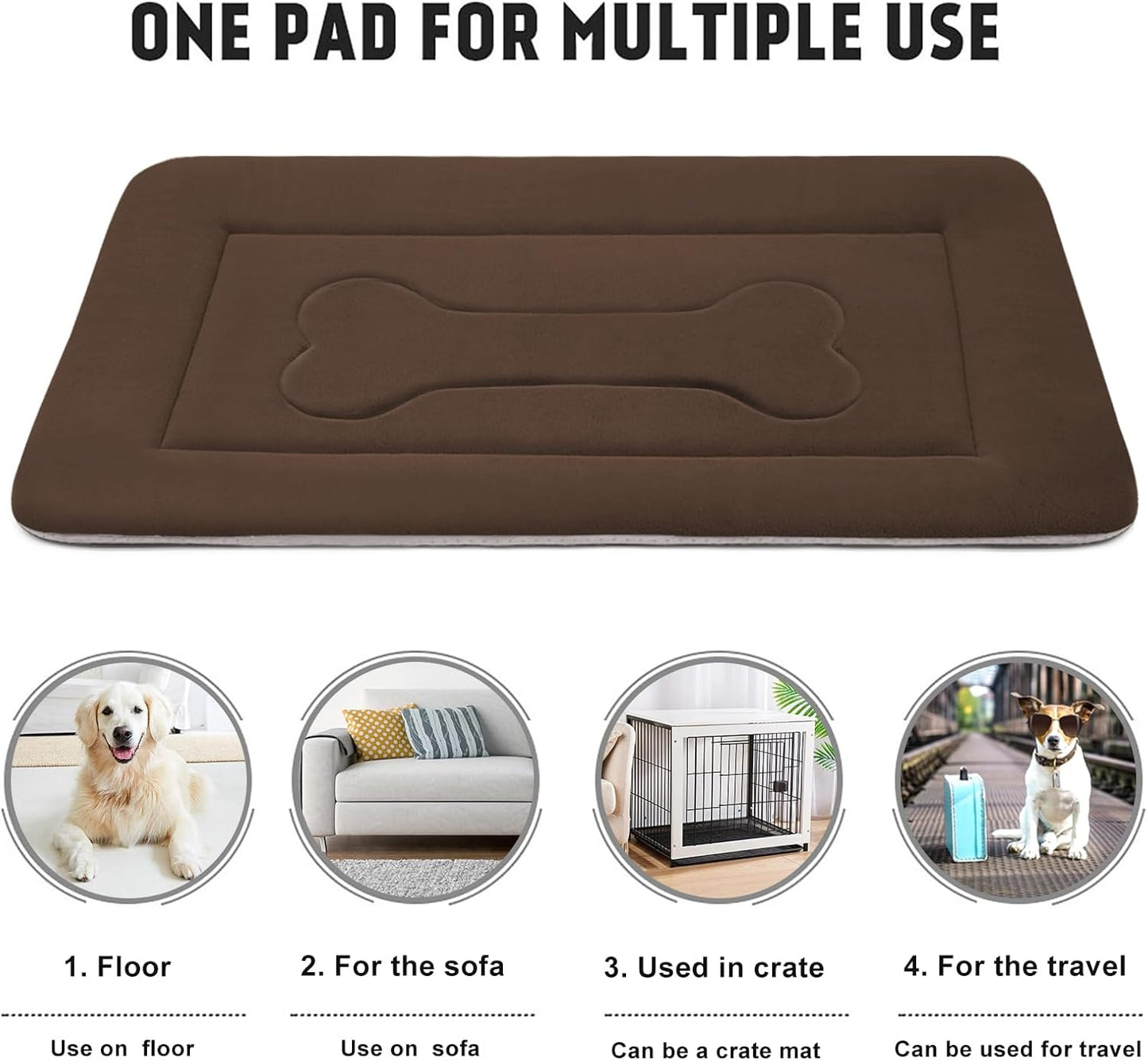 Large Dog Bed Soft Dog Crate Pad Mat 42 in Non-Slip Bottom Washable Dog Sleeping Mattress Pet Beds Cat Bed Kennel Pad, Dark Gray
