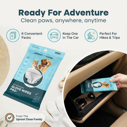 Uproot QuickClean Gloves Pro: Extra-Thick Pet Glove Wipes for Dogs & Cats - Easy Wipe Paws, Eyes, Ears, Butt, & Body - Lick-Safe for Cats & Dogs - Cleaning, Deodorizing & Grooming (20 Pack)