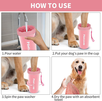 Professional 7 in 1 Dog Paw Cleaner for Dogs & Cats - Includes 1 Portable Paw Washer, 1 Bath Brush, 2 Dog Toothbrushes and 3 Absorbent Towels Note: Fits Paws up to 2 Inches Wide (Small, Blue)