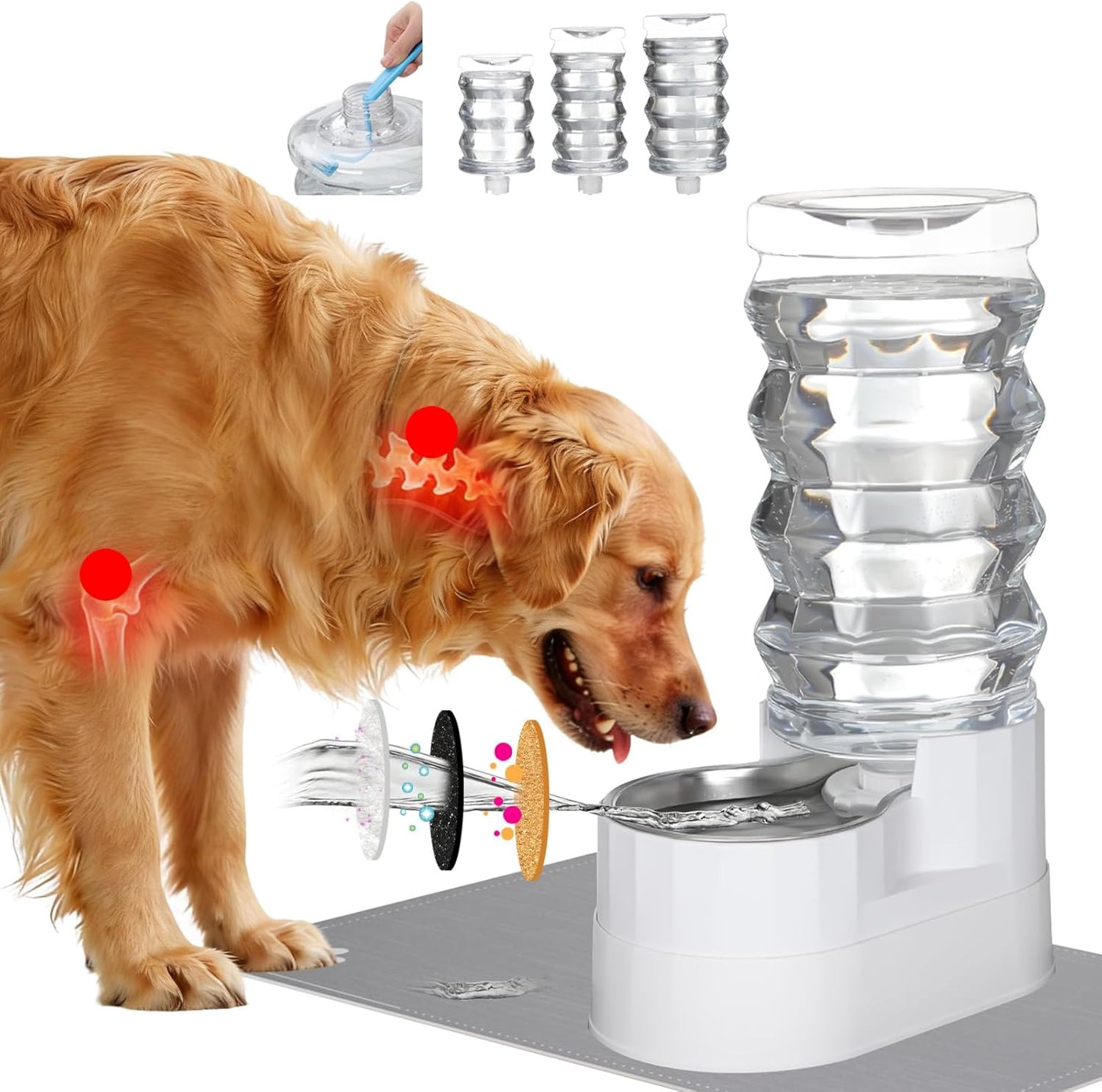 RIZZARI 8L Elevated Pet Water Dispenser – Stainless Steel Gravity Waterer with Auto-Refill Design for Medium and Large Dogs & Senior Pets -Comfortable Drinking Height for Living Rooms,Multi-Pet Homes