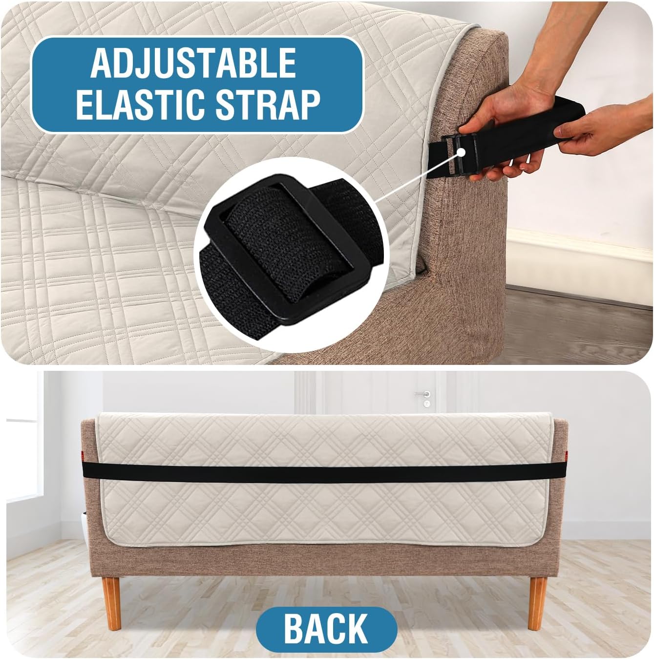 H.VERSAILTEX 100% Waterproof Slipcovers for Couches and Sofas Modern Pet Couch Cover Thick Soft Furniture Protector with Elastic Straps(Sofa, Lily Pad/Beige)