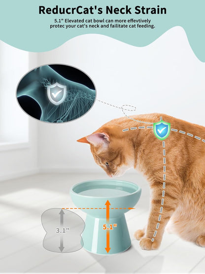 LoeJan Elevated Cat Food and Water Bowls Set, Extra Wide and Raised Ceramic Bowls, Anti-Vomit Whisker-Free Pressure Cat Feeder for Kittens to Adult Cats and Small Dogs (White, Water Bowl)
