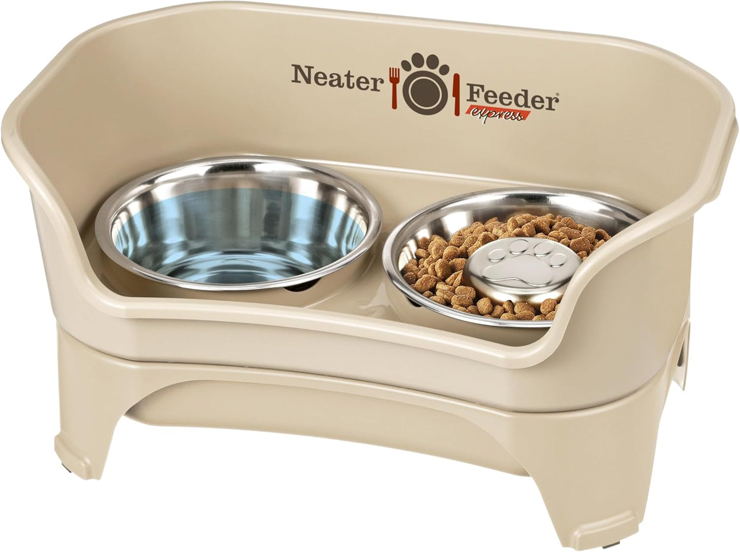 Neater Feeder Express Mess Proof Dog Bowls Elevated for Small Breeds under 15 Lb, Made in USA, No Spill Raised Dog Food Bowl Stand, Stainless Steel Food and Water Bowl Set, Feeding Station, Cappuccino