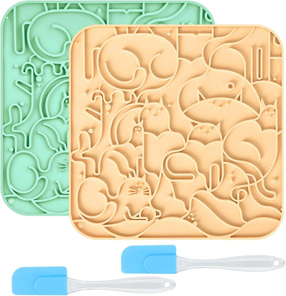 Lick Mat for Dogs,Lick Pads for Cats with Suction Cups- Large&Small Pet Anxiety Relief, Slow Feeder Dog Bowls, Bathing, Grooming and Training -2PCS Packing (Blue+Green, Large)