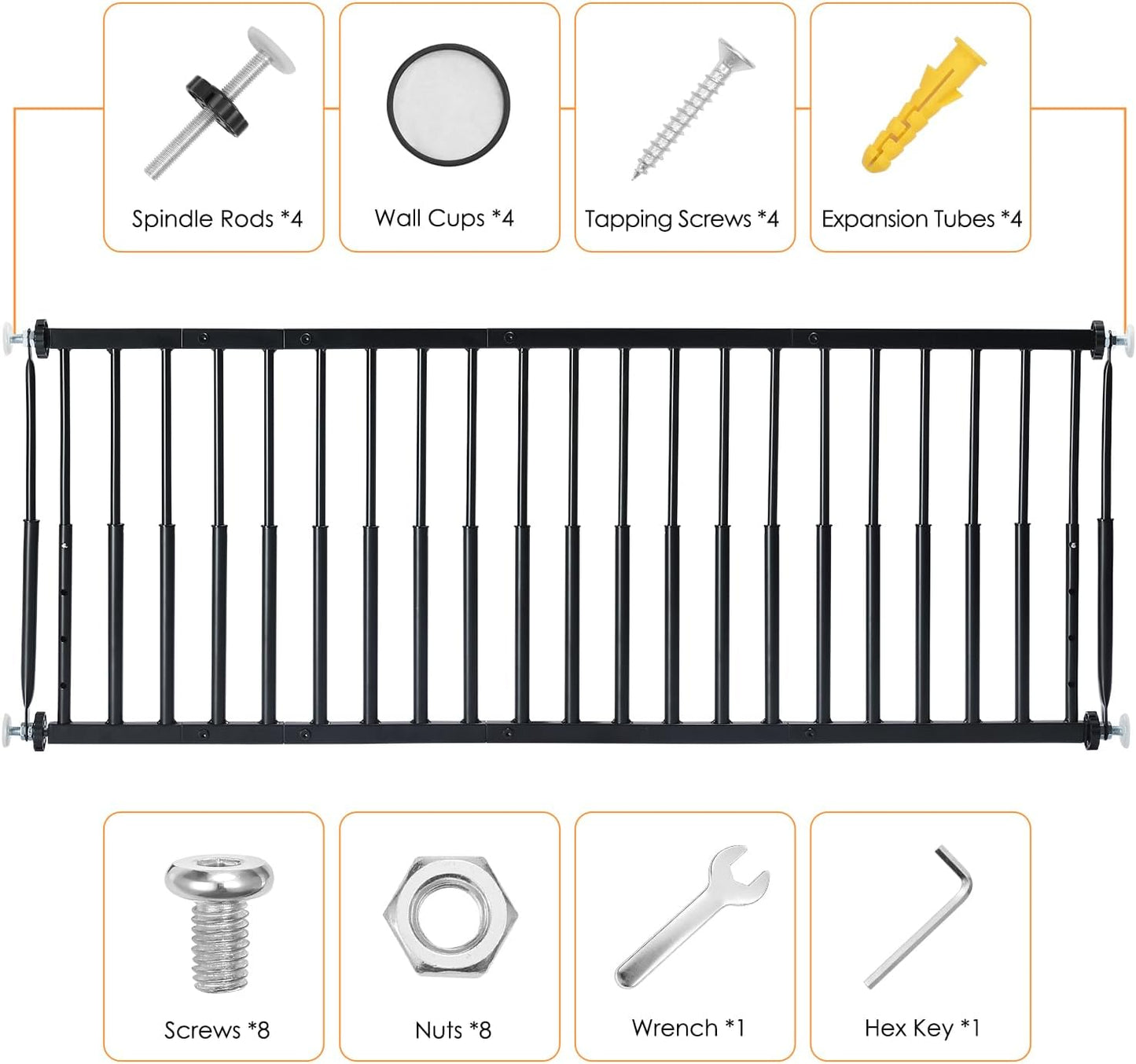 10''-15.8'' Height Adjustable Dog Gate, Extra Wide 18.1"-46" All Metal Short Dog Gate to Step Over, Pressure Mount Small Pet Puppy Gate for Stairs & Doorways(White)