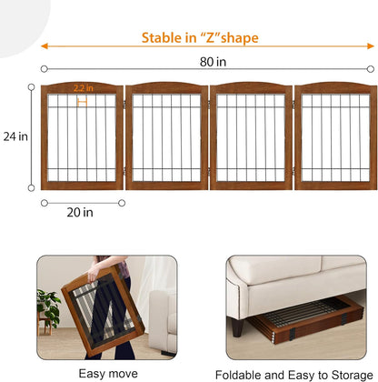 LZRS 2-Panel Freestanding Foldable Wood Dog Gate – Solid Wood & Steel Wire, Chew-Resistant Pet Barrier for Indoor Use, Ideal for Small to Medium Dogs, White