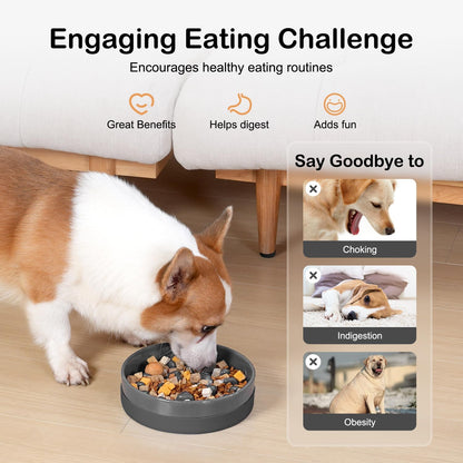 Sted Ceramic Slow Feeder Dog Bowls for Medium Large Breed, Slow Feeding Dog Bowl, Dogs Food Bowls for Fast Eaters, Puzzle Dogs Food Bowl with Silicone Base, Maze Black