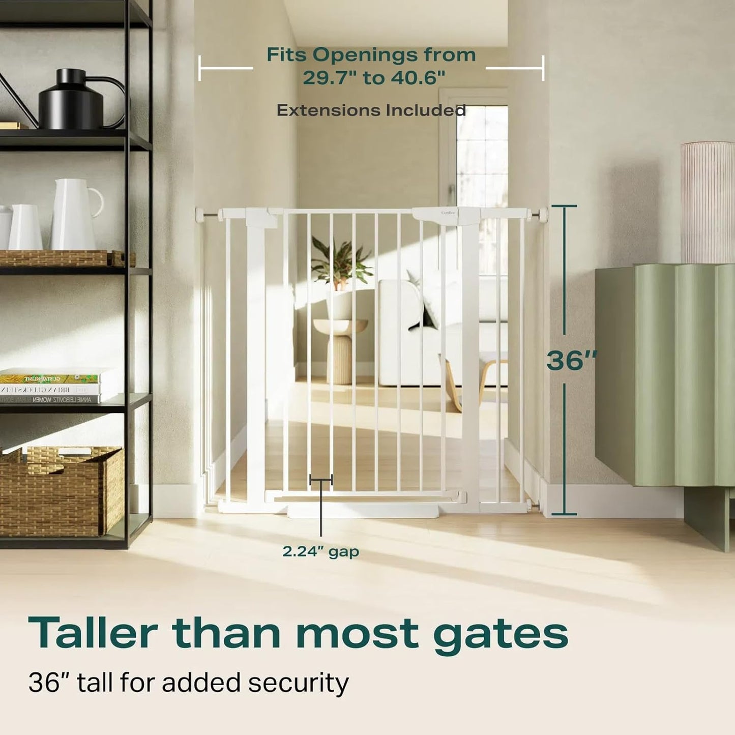 Cumbor 36.6-64" Extra Wide Baby Gate for Stairs, Dog Gates for Doorways, Auto-Close Pet Gate Indoor, Pressure Mounted Walk Through Safety Child Gate for Kids Toddler, Tall Pet Puppy Fence Gate, Brown