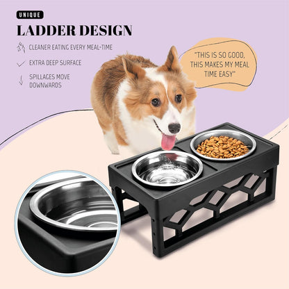 AVERYDAY Elevated Dog Bowls, 4 Height Adjustable Stand for Medium and Large Dogs, Raised Dog Feeder Holder with 2 Stainless Steel Food and Water Bowls, Anti-Slip Base Tall Feeding Station