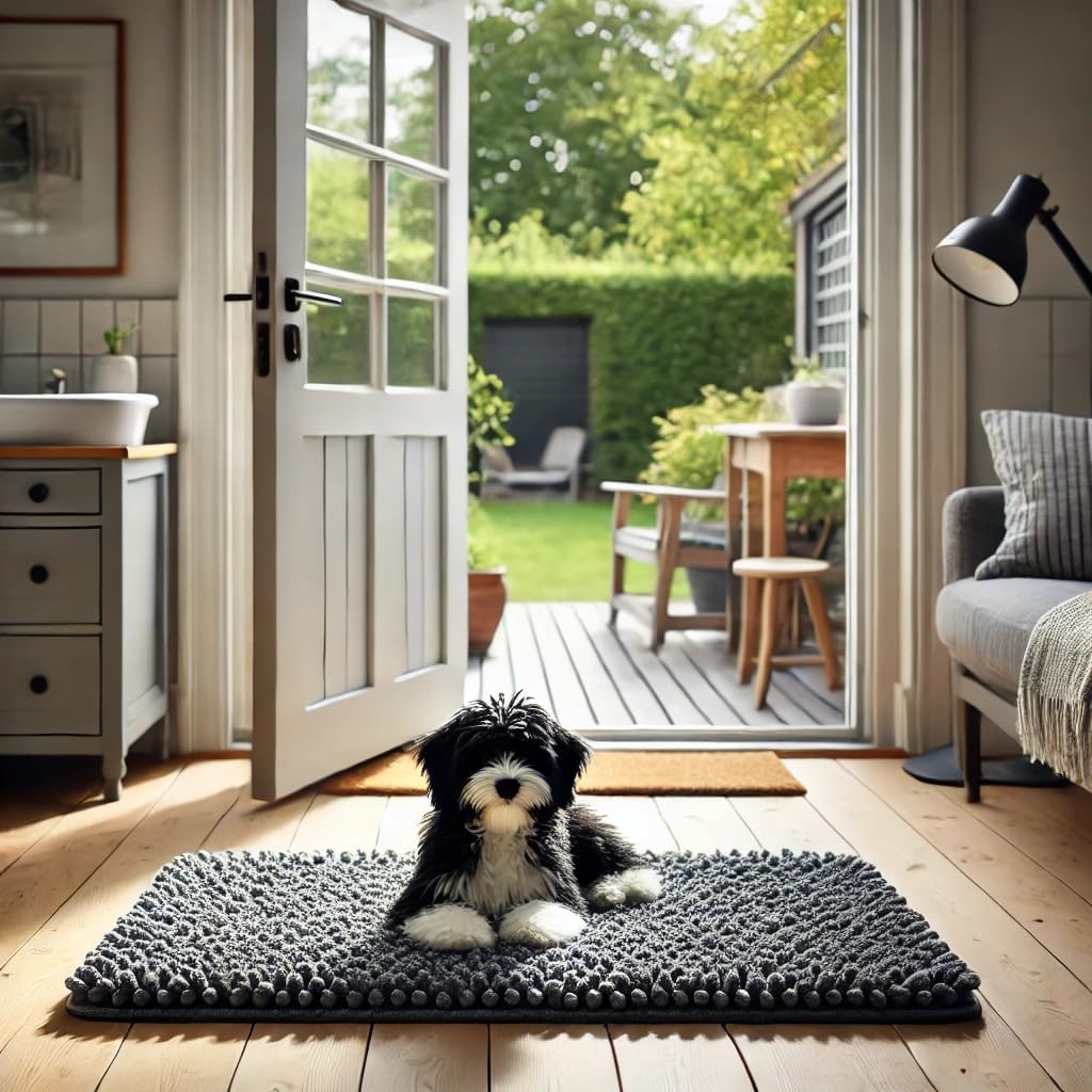 DogBuddy Dog Door Mat for Muddy Paws, Absorbent Microfiber Pet Rug, Waterproof Non-Slip Doormat, Washable Rugs for Dogs, Entryway Indoor Outdoor Mat, Dog Supplies (Medium, Shadow)