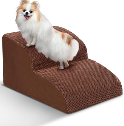 Dog Stairs for Small Dogs - High Density Foam Dog Ramp, Extra Wide Pet Steps with Non-Slip Bottom for High Beds, Couche and Sofa, Best for Pet Injured, Older Dogs Cats (Grey, 4 Steps)