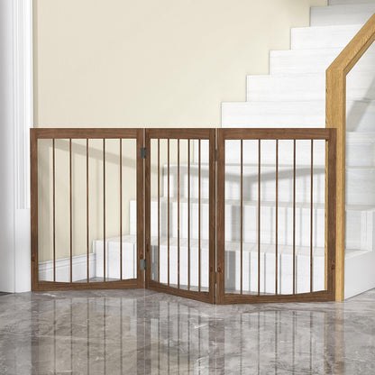 PETSITE 3-Panel Foldable Dog Gate Indoor, 30 Inch Height Wooden Freestanding Pet Fence for Stairs, Hallways, and Doorways, Ideal for Small Sized Pets (Grey)
