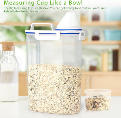 Viretec Rice Airtight Storage Container, 3 to 5Lbs Cereal Dry Food Flour Bin, Pet Dog Cat Food Dispenser with Measuring Cup, BPA Free Clear Plastic Kitchen and Pantry Organization Bin for Sugar