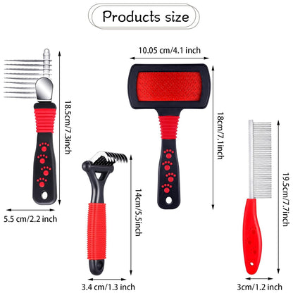 4 Pieces Pet Grooming Kit - Dematting Combs, Slicker Brush, and Steel Comb for Removing Knots and Hair from Dogs, Cats, and Poodles