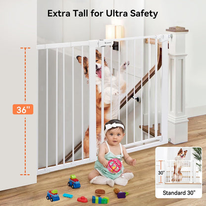 COMOMY 36" Extra Tall Baby Gate for Stairs and Doorways - Fits 29.5" to 48.8" Wide Openings, Auto Close Extra Wide Dog Gate for House, Pressure Mounted Easy Walk Through Pet With Door, Black