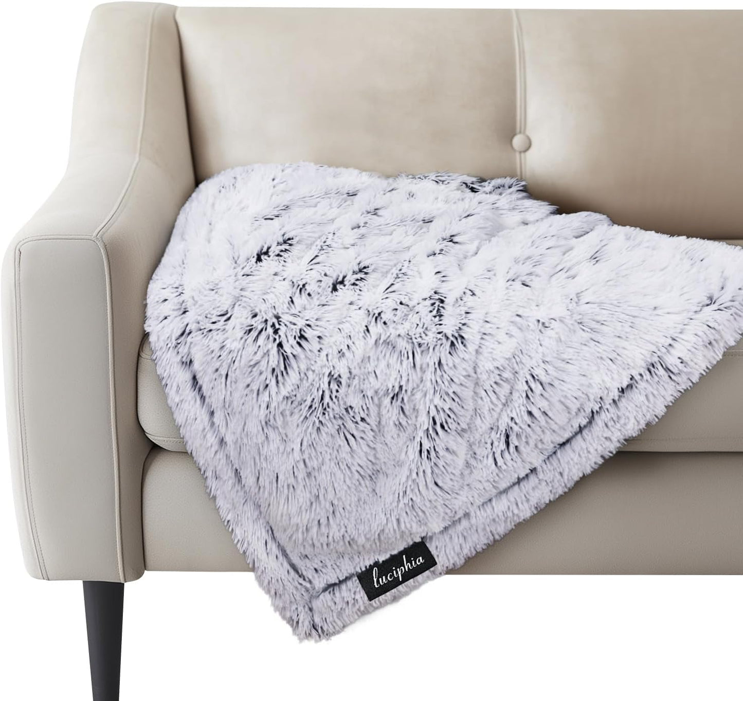 Luciphia Large Waterproof Dog Blanket for Pet Washable Liquid Proof Bed Intimacy Protection Shaggy Plush Calming Long Faux Fur Couch Cover Calming Cat Throw Blankets, Mist Grey, 50" x 60"