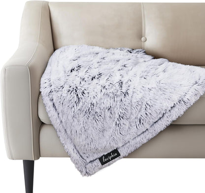 Luciphia Large Waterproof Dog Blanket for Pet Washable Liquid Proof Bed Intimacy Protection Shaggy Plush Calming Long Faux Fur Couch Cover Calming Cat Throw Blankets, Mist Grey, 50" x 60"