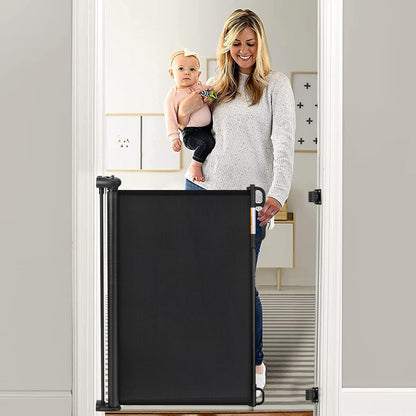 Retractable Baby Gate, Momcozy Extra Wide Mesh Baby Gates for Stairs, 41" Tall, Extends to 71" Wide, Black, Pet Dog Gate for Doorways, Stairs, Hallways, Indoor/Outdoor