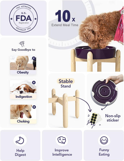 LE TAUCI Dog Bowls Slow Feeder Ceramic, 1.5 Cup Slow Feeding Bowl for Small and Medium Breed, Puzzle Dog Food Bowl for Fast Eater, Maze Purple