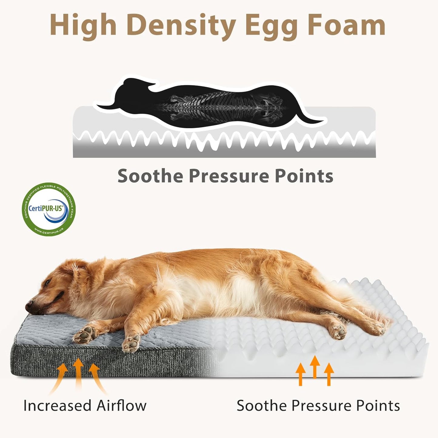 JOEJOY XL Dog Beds Large Sized Dog, Orthopedic Big Dogs Crate Bed with Washable Removable Cover, Extra Thick Egg-Crate Memory Foam Pet Beds up to 80 lbs, Grey, 41"x27"