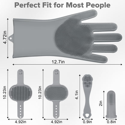 Augwind 6PCS Pet Grooming Kit for Dogs, Cats and Horses | Dog Washing Gloves | Cleanroom Gloves | Dog Bath Brush | Dog Bath Gloves | Dog Shampoo Brush | Dog Bath Supplies (Navy Blue)