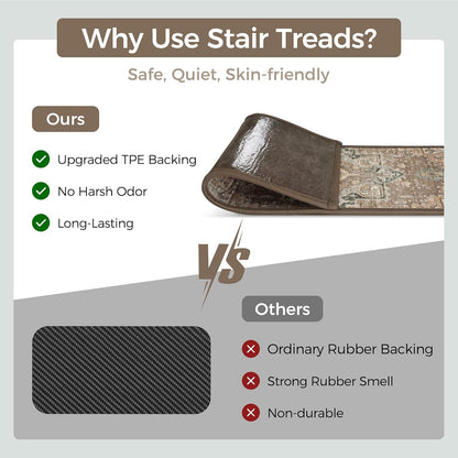 sarben Non Slip Stair Treads for Wooden Steps 15PCS - 8"x30" Indoor Safety Carpet, Edging Mats with TPE Adhesive Backing, Pet and Elderly Friendly Stair Rugs (Taupe) - Colors B